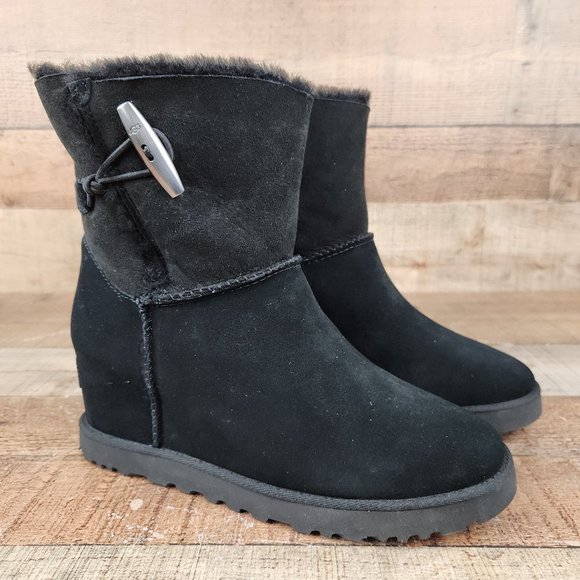 UGG Shoes - UGG Classic Femme Toggle Women's Size 7.5 US Black Suede Wedge Boots 1113479
